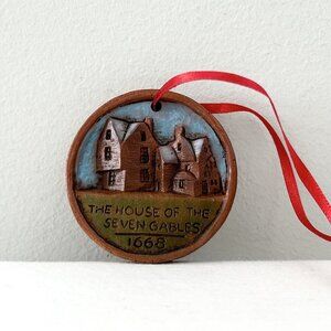 Vintage The House of Seven Gables 1668 Ornament Round Salem MA Mansion Resin USA